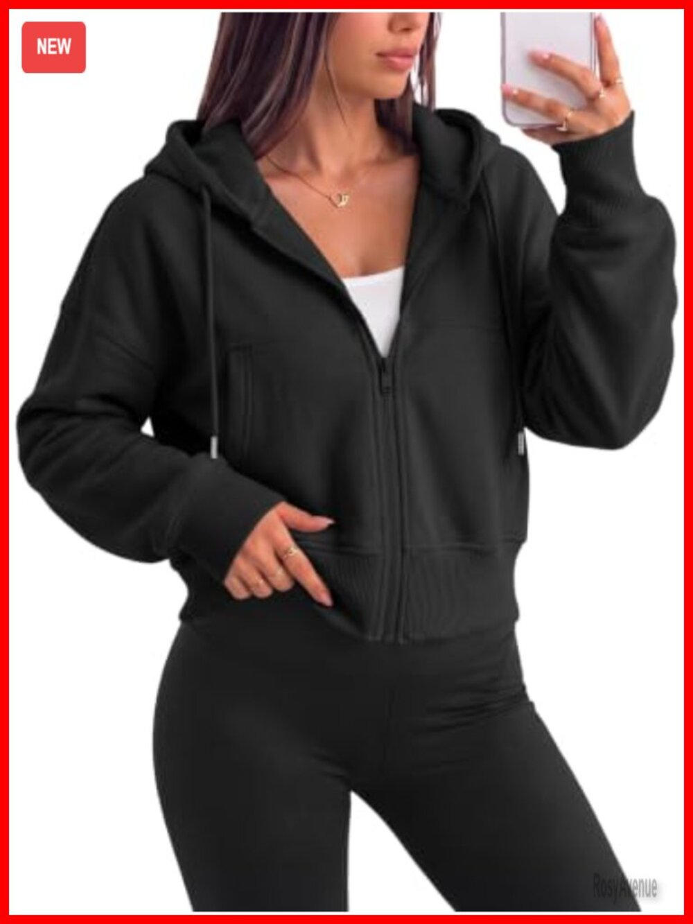 Women's Cropped Zip Up Hoodie Drop Shoulder Cotton Polyester Sweatshirt